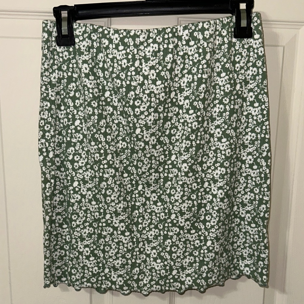 Green Floral Elastic Waist Bodycon Mini Skirt Size XL